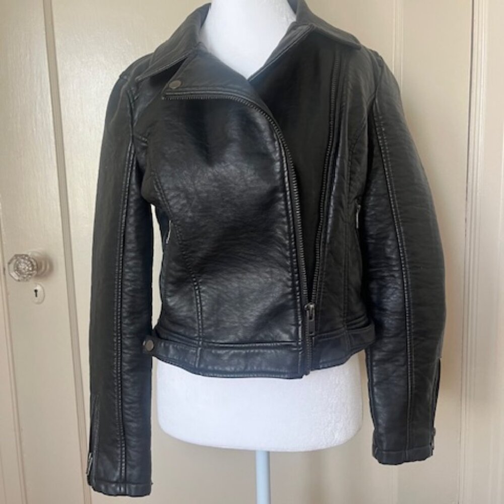 Faux Leather Zip Waist Length Jacket by Guess - Black S